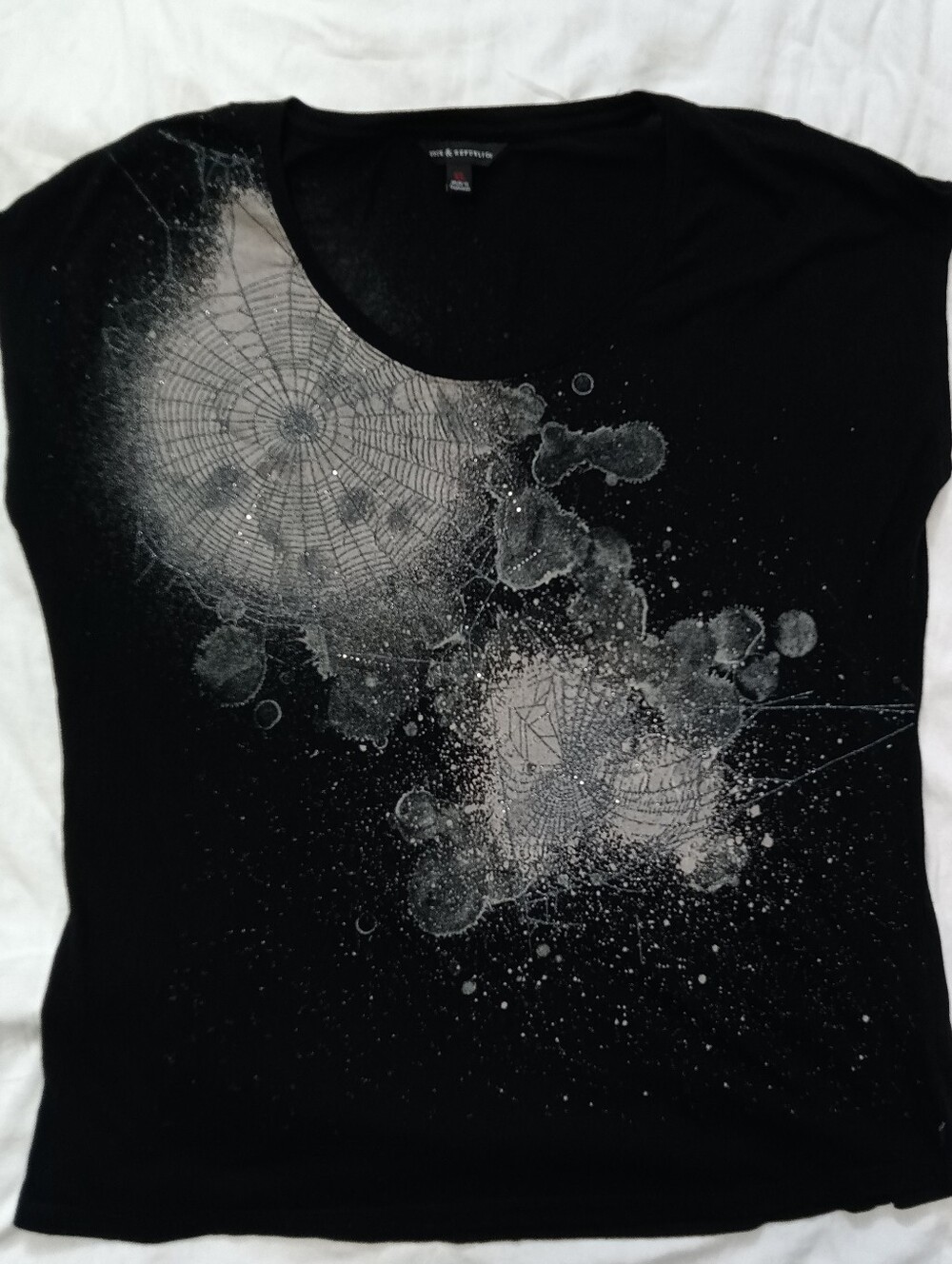 Rock & Republic Black W/Gray Spiderweb Graphic Glitter Detailing Size XL
